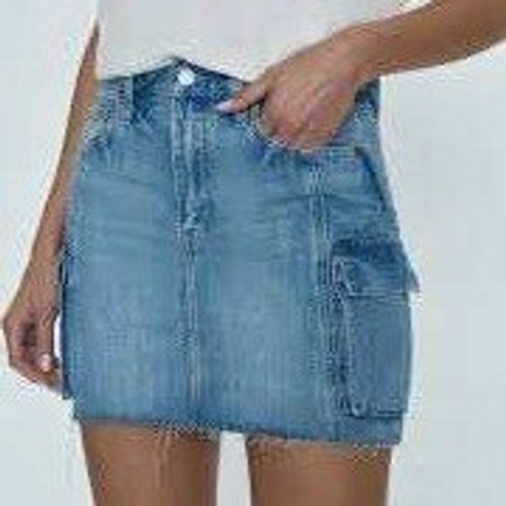 Pistola Denim Mini Skirt Light Wash Cargo Raw Hem Blue Utility Womens Size 25